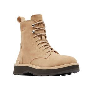 SOREL Womens Beige Back Pull-Tab Hi-line Toe Block Heel Leather Combat Boots 11